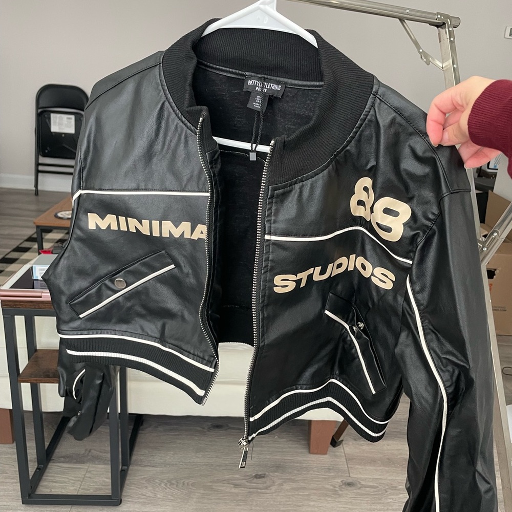 PrettyLittleThing Black and Cream Leather Jacket